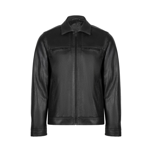  Erkek Siyah Gömlek Yakalı Deri Ceket