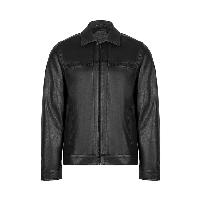  Erkek Siyah Gömlek Yakalı Deri Ceket