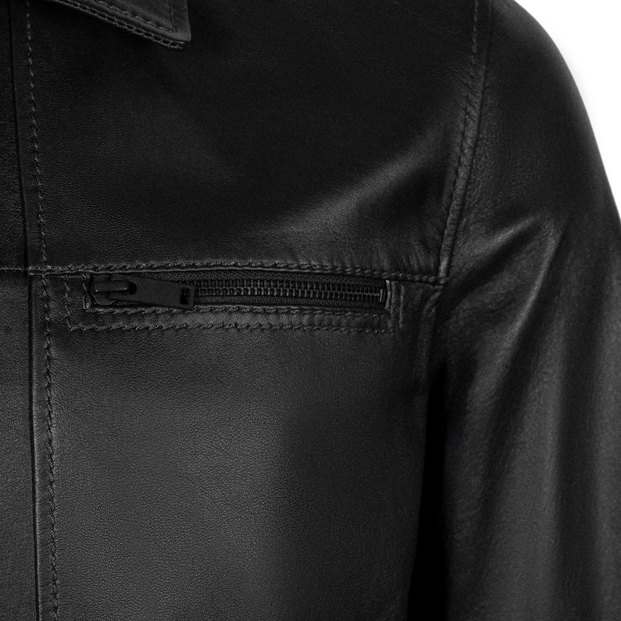 Erkek Siyah Gömlek Yakalı Deri Ceket