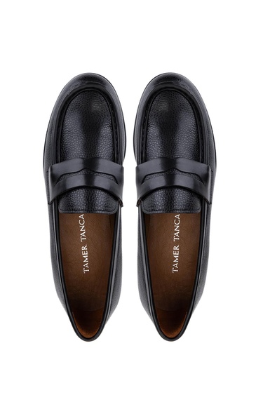  Tamer Tanca Erkek Hakiki Deri Siyah Loafer Ayakkabı