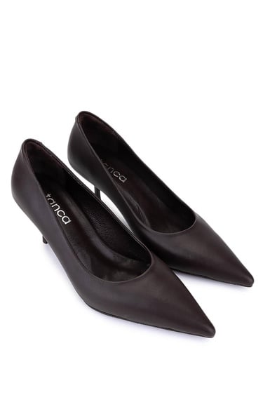  Tamer Tanca Kadın Suni Deri Kahverengi Topuklu Ayakkabı