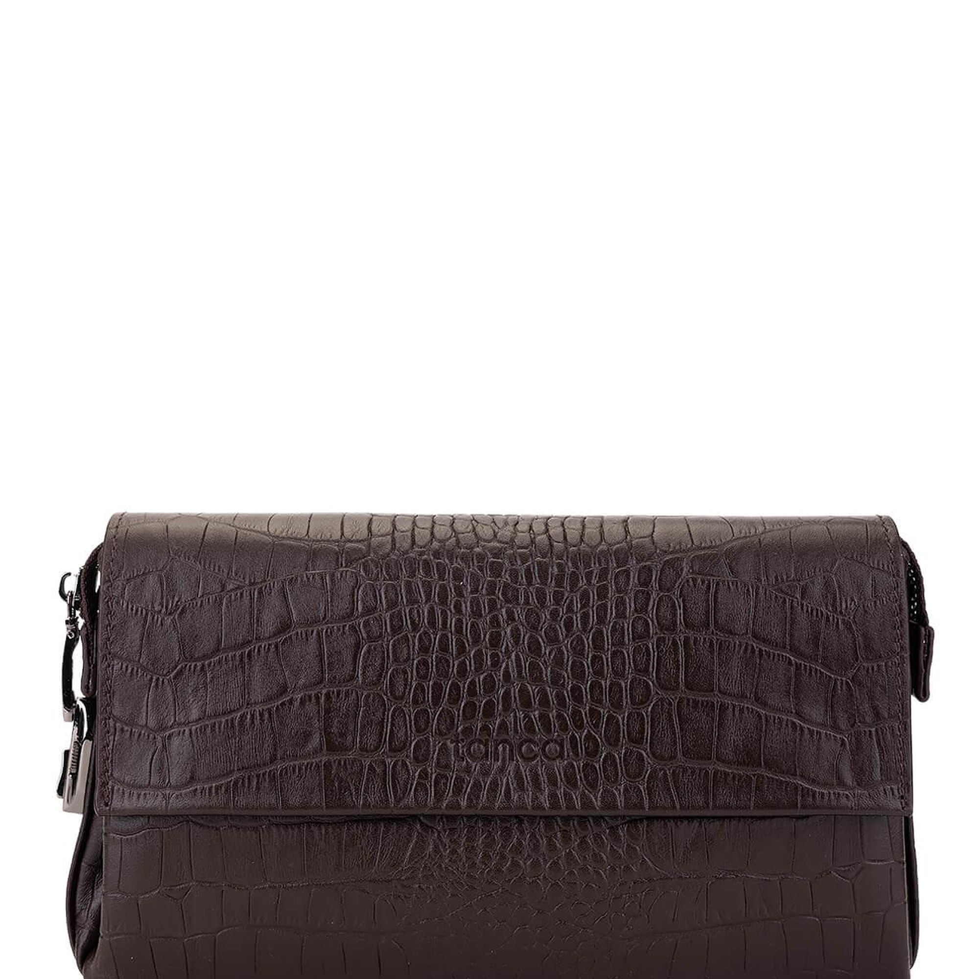 Tamer Tanca Erkek Hakiki Deri Kahverengi Kroko El Çantası