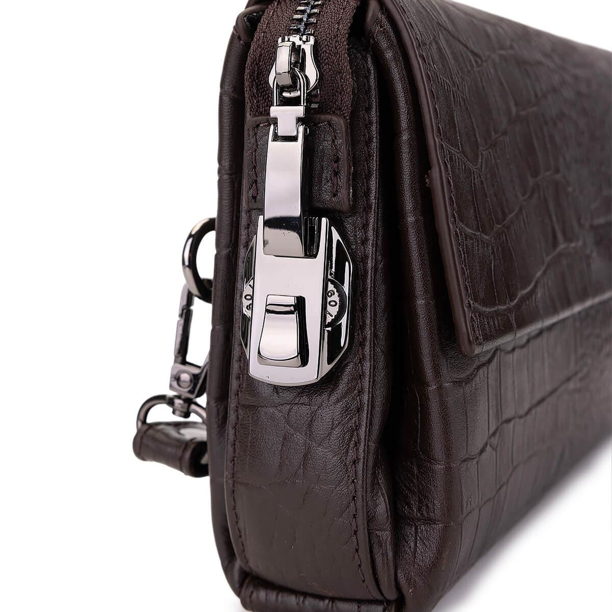 Tamer Tanca Erkek Hakiki Deri Kahverengi Kroko El Çantası