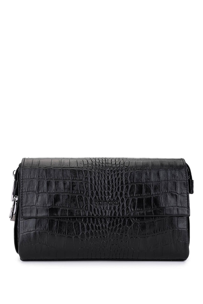  Tamer Tanca Erkek Hakiki Deri Siyah Kroko El Çantası