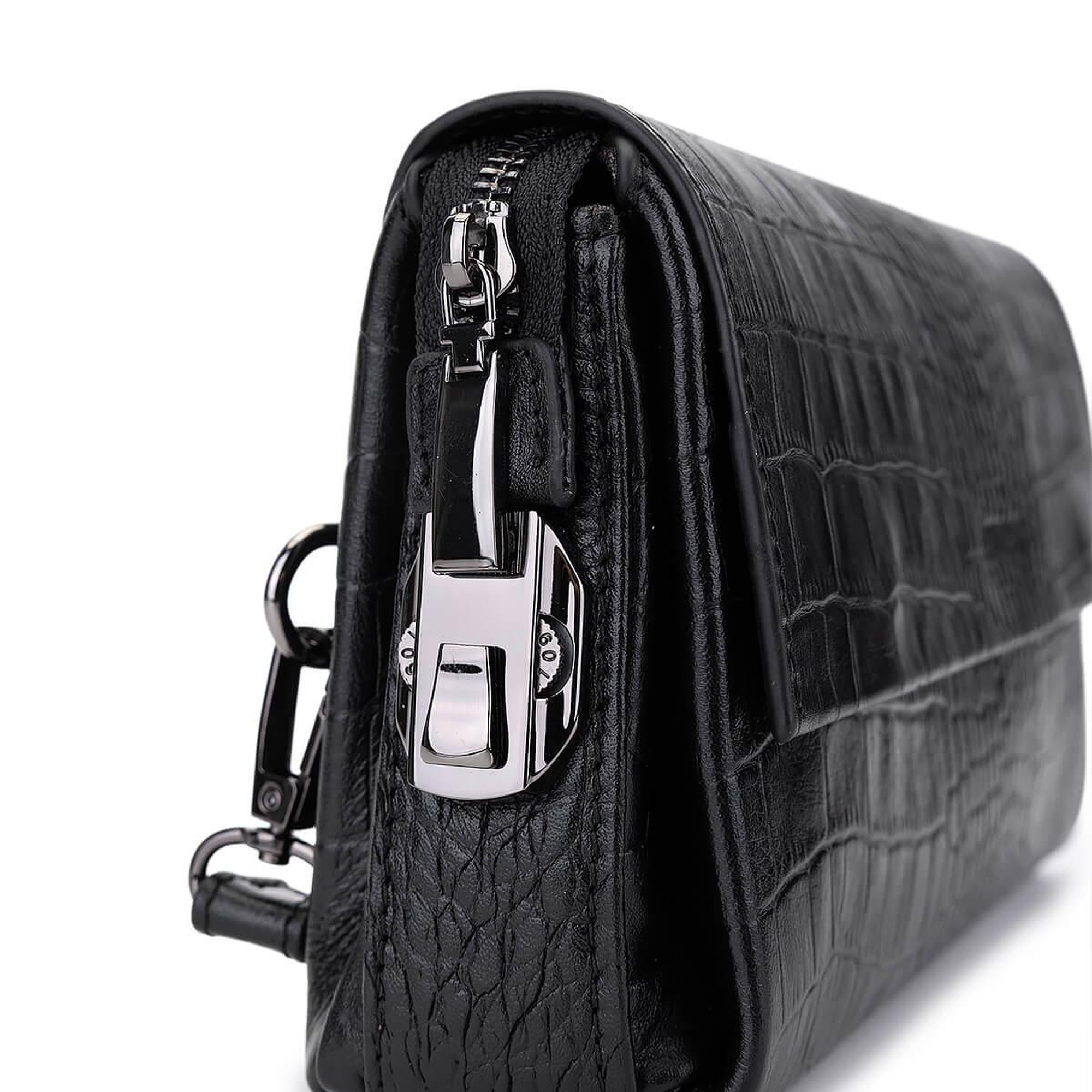 Tamer Tanca Erkek Hakiki Deri Siyah Kroko El Çantası