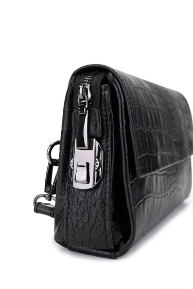  Tamer Tanca Erkek Hakiki Deri Siyah Kroko El Çantası