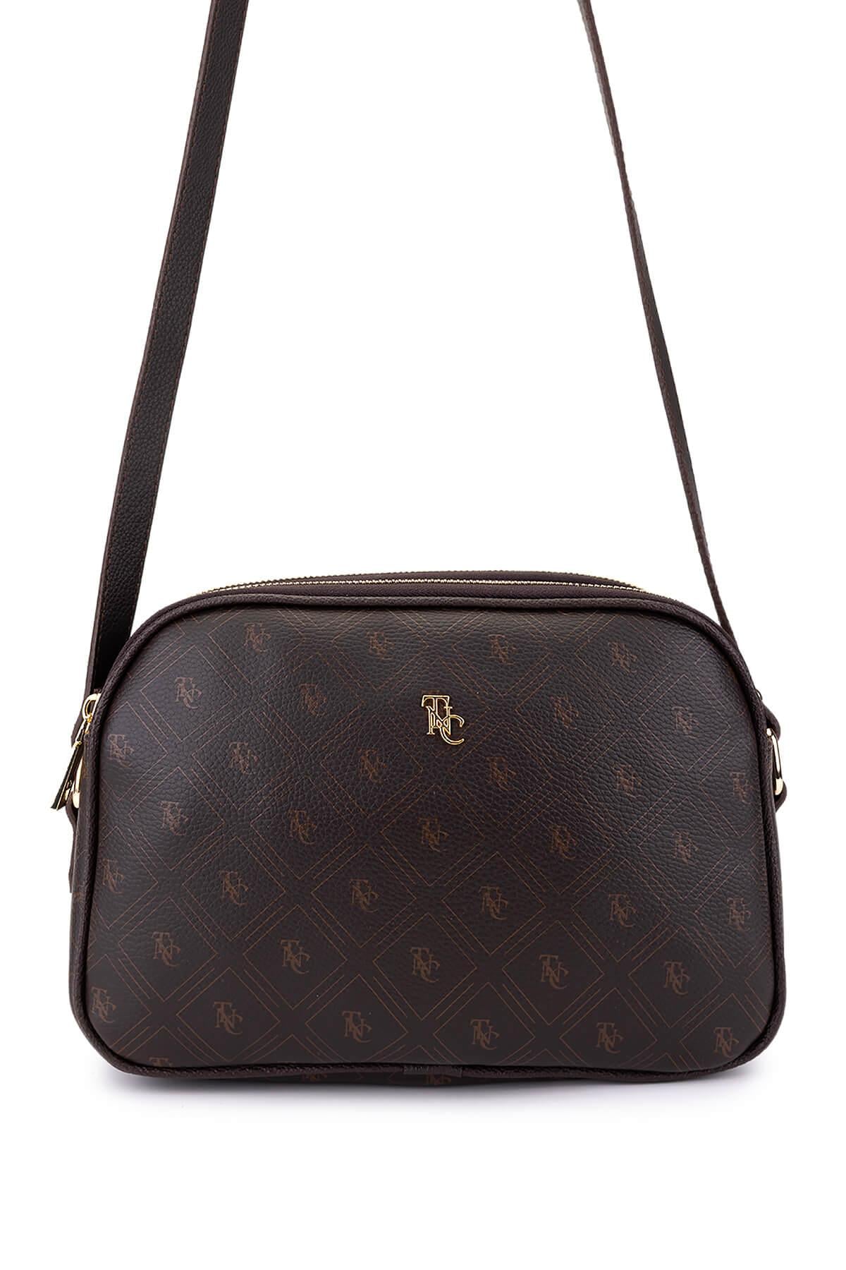  Tamer Tanca Kadın Suni Deri Kahverengi Desen Postacı Çanta