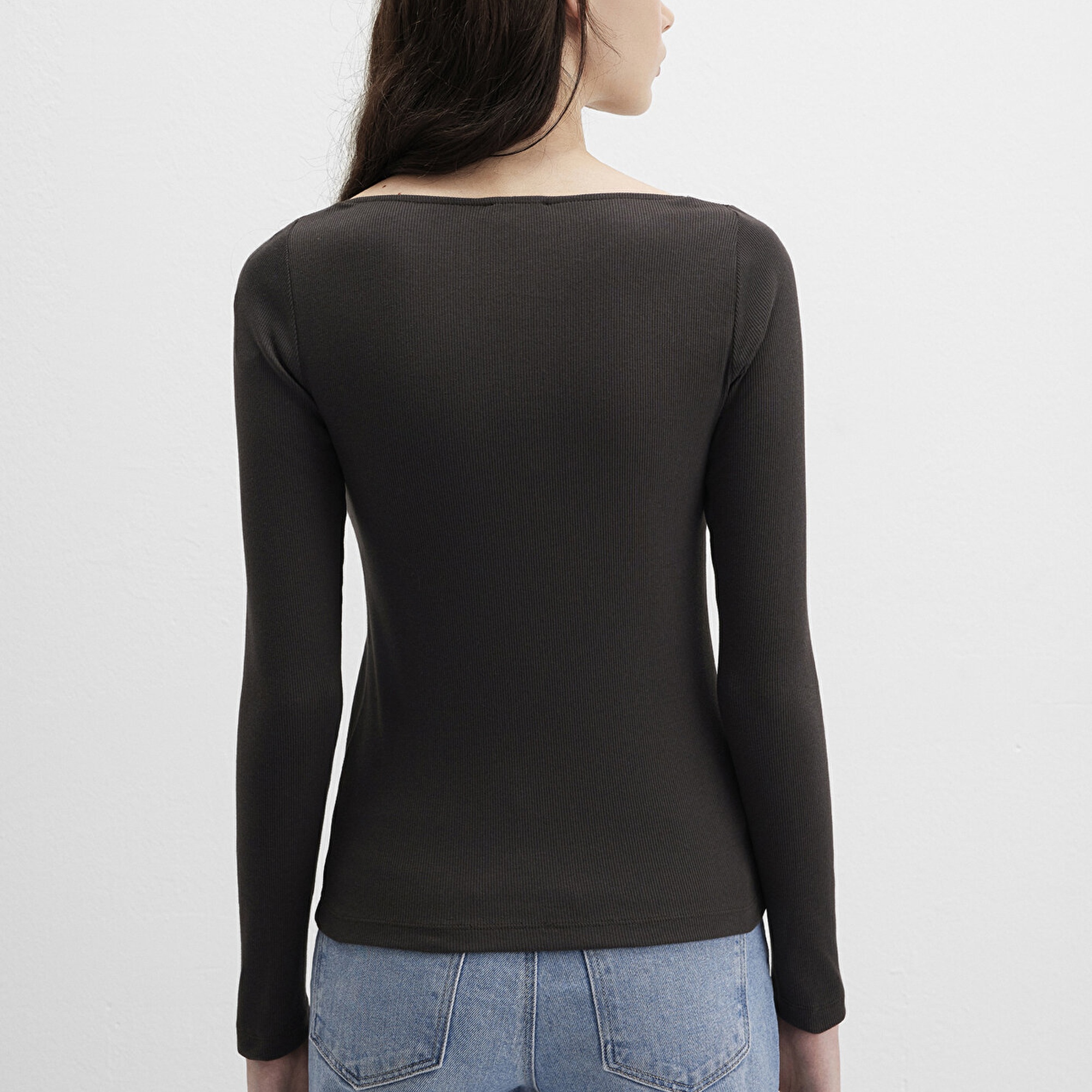 Mavi Uzun Kollu Kahverengi Tişört Fitted / Vücuda Oturan Kesim 1613851-70262