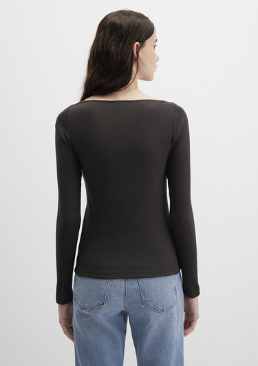  Mavi Uzun Kollu Kahverengi Tişört Fitted / Vücuda Oturan Kesim 1613851-70262