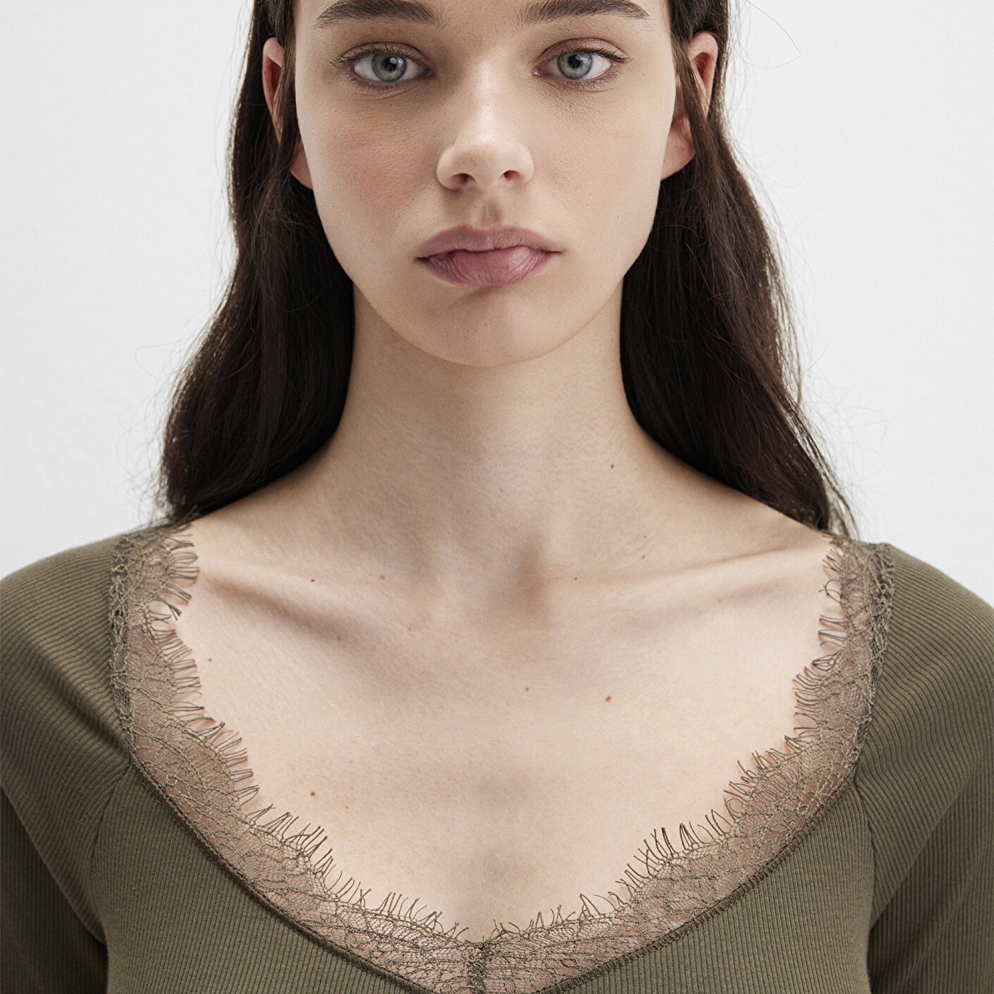 Mavi Uzun Kollu Haki Tişört Fitted / Vücuda Oturan Kesim 1613851-87538