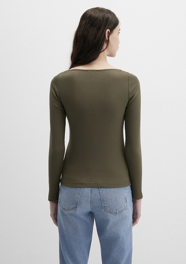  Mavi Uzun Kollu Haki Tişört Fitted / Vücuda Oturan Kesim 1613851-87538