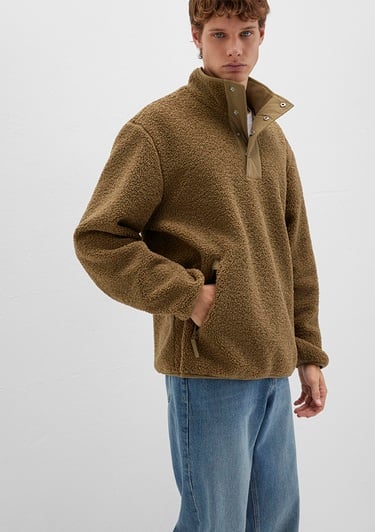  Mavi Dik Yaka Kahverengi Sweatshirt Loose Fit / Bol Rahat Kesim 0110737-70362