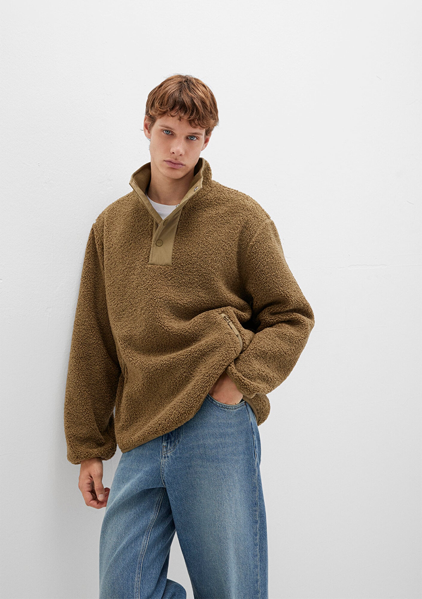  Mavi Dik Yaka Kahverengi Sweatshirt Loose Fit / Bol Rahat Kesim 0110737-70362