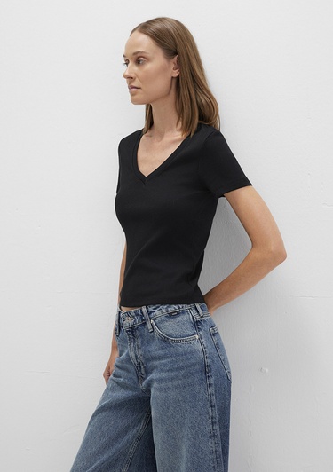  Mavi Siyah Basic V Yaka Tişört Fitted / Vücuda Oturan Kesim 1601040-900