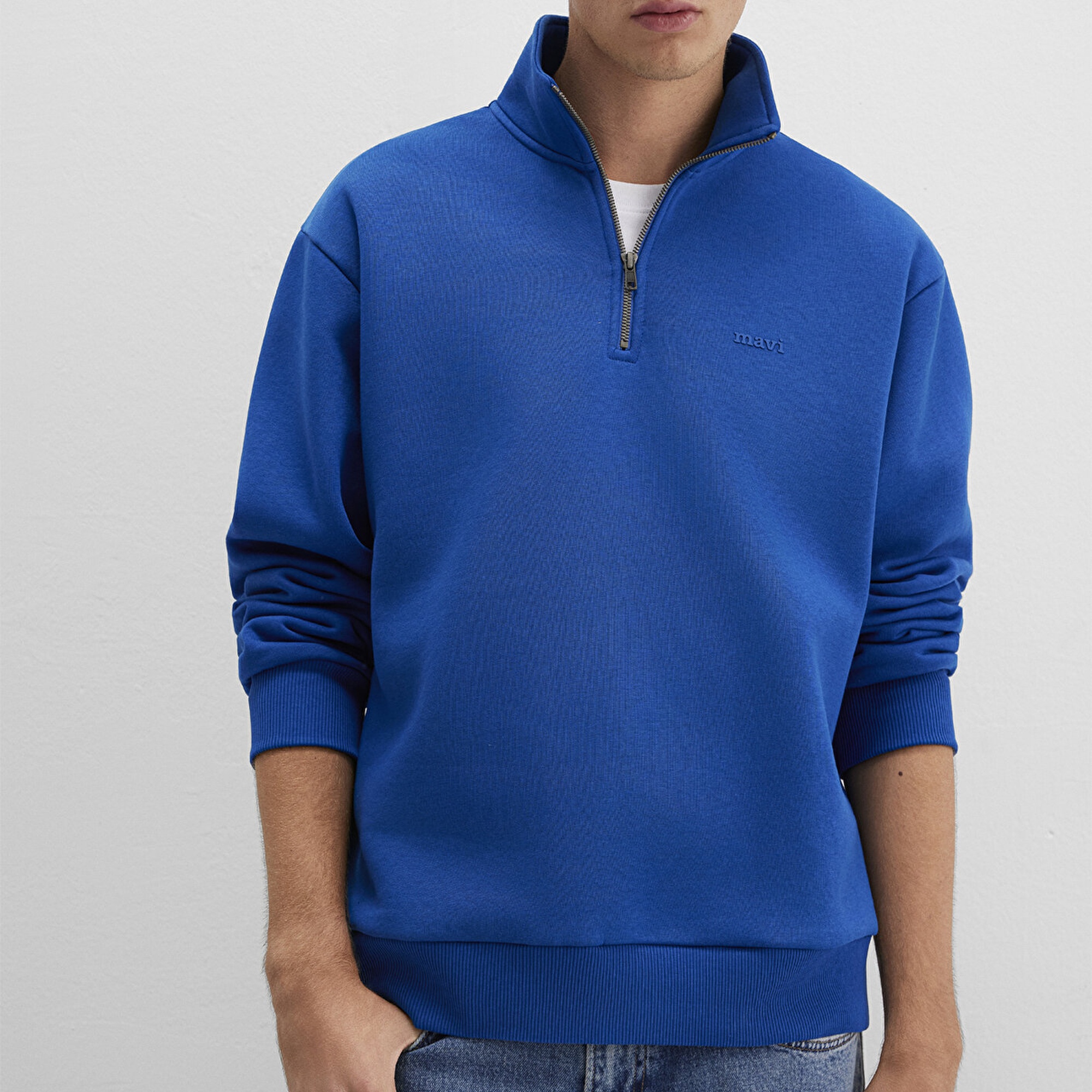 Mavi Yarı Fermuarlı Mavi Logo Baskılı Mavi Sweatshirt 0S10585-70907