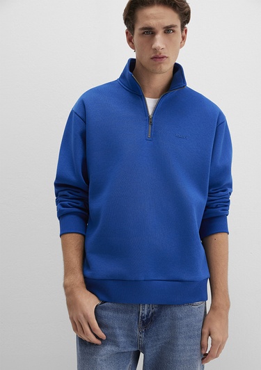  Mavi Yarı Fermuarlı Mavi Logo Baskılı Mavi Sweatshirt 0S10585-70907