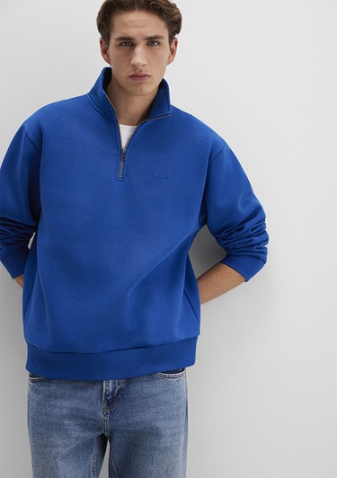  Mavi Yarı Fermuarlı Mavi Logo Baskılı Mavi Sweatshirt 0S10585-70907