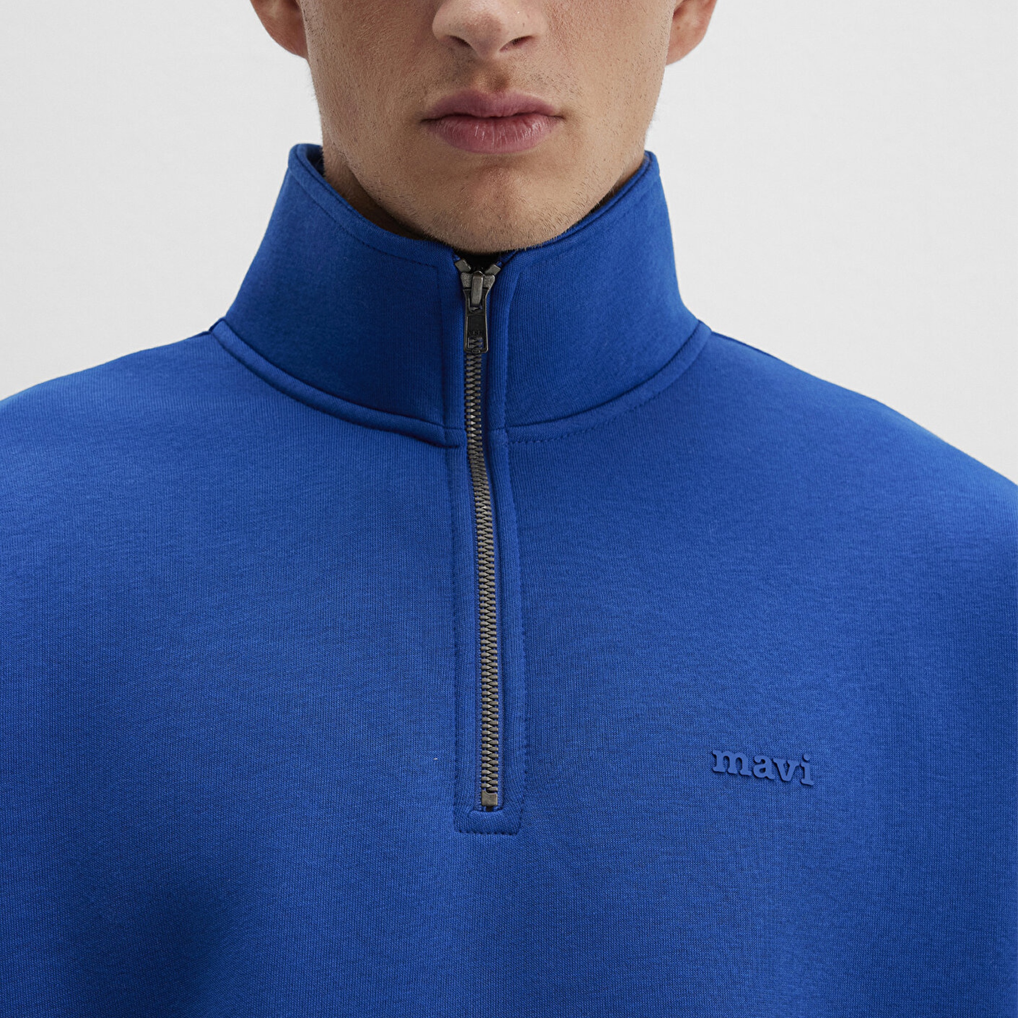 Mavi Yarı Fermuarlı Mavi Logo Baskılı Mavi Sweatshirt 0S10585-70907