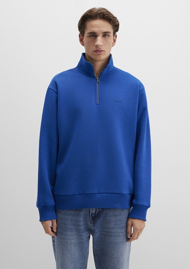  Mavi Yarı Fermuarlı Mavi Logo Baskılı Mavi Sweatshirt 0S10585-70907