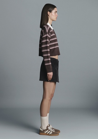  Mavi Polo Yaka Çizgili Kazak Crop / Kısa Kesim 1710877-91456