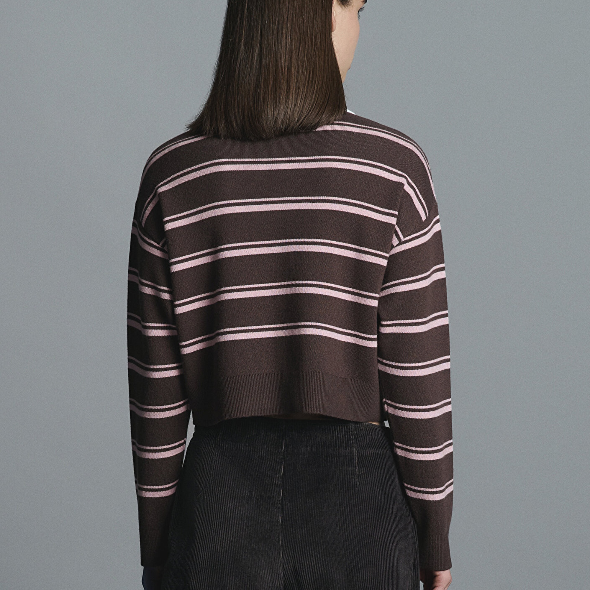 Mavi Polo Yaka Çizgili Kazak Crop / Kısa Kesim 1710877-91456