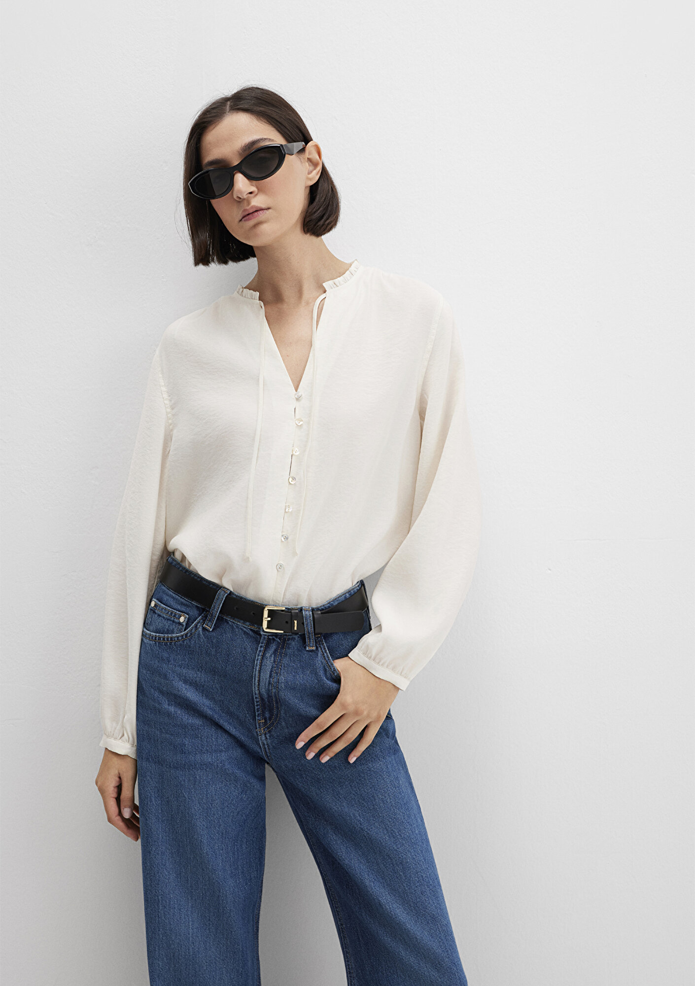  Mavi Ekru Tencel TM Karışımlı Gömlek 1211421-80194