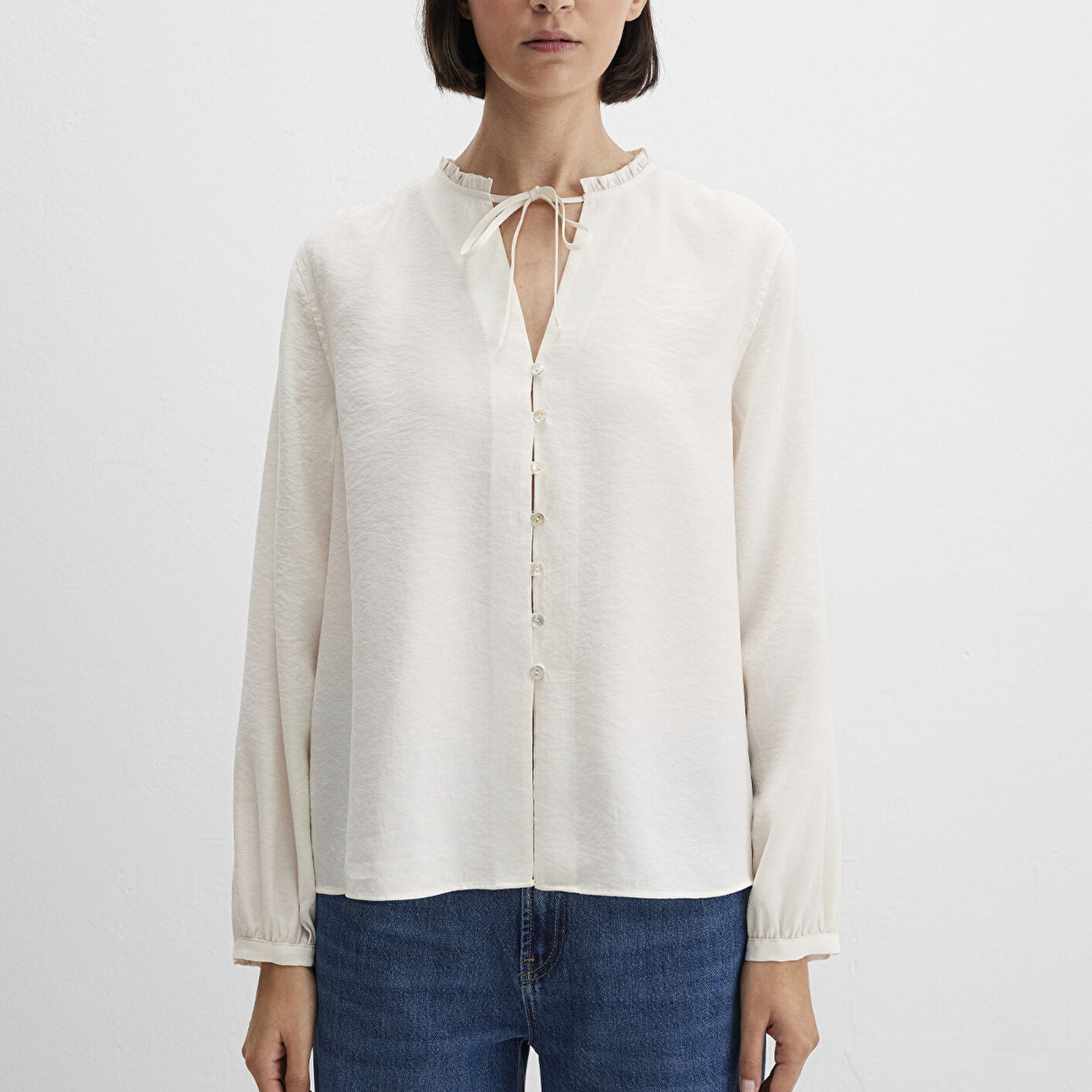 Mavi Ekru Tencel TM Karışımlı Gömlek 1211421-80194