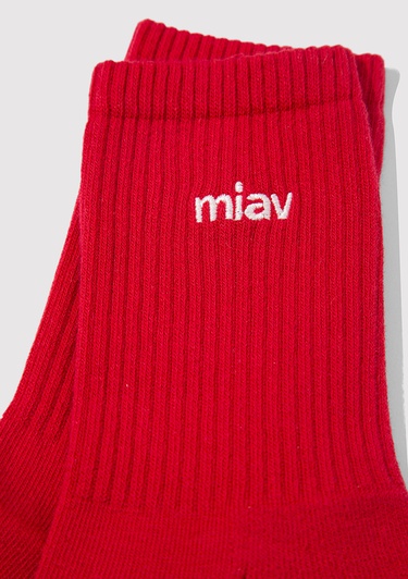  Mavi Miav İşlemeli Kırmızı Soket Çorap 1913899-10076