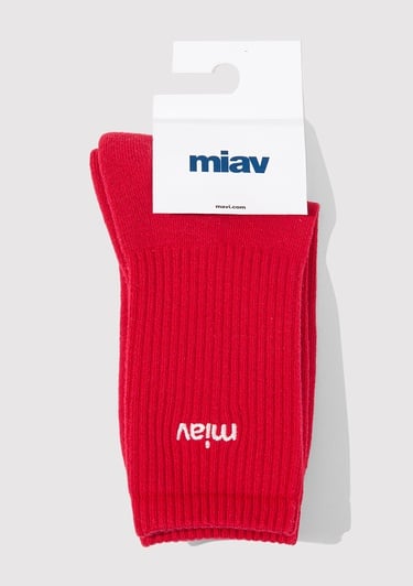  Mavi Miav İşlemeli Kırmızı Soket Çorap 1913899-10076