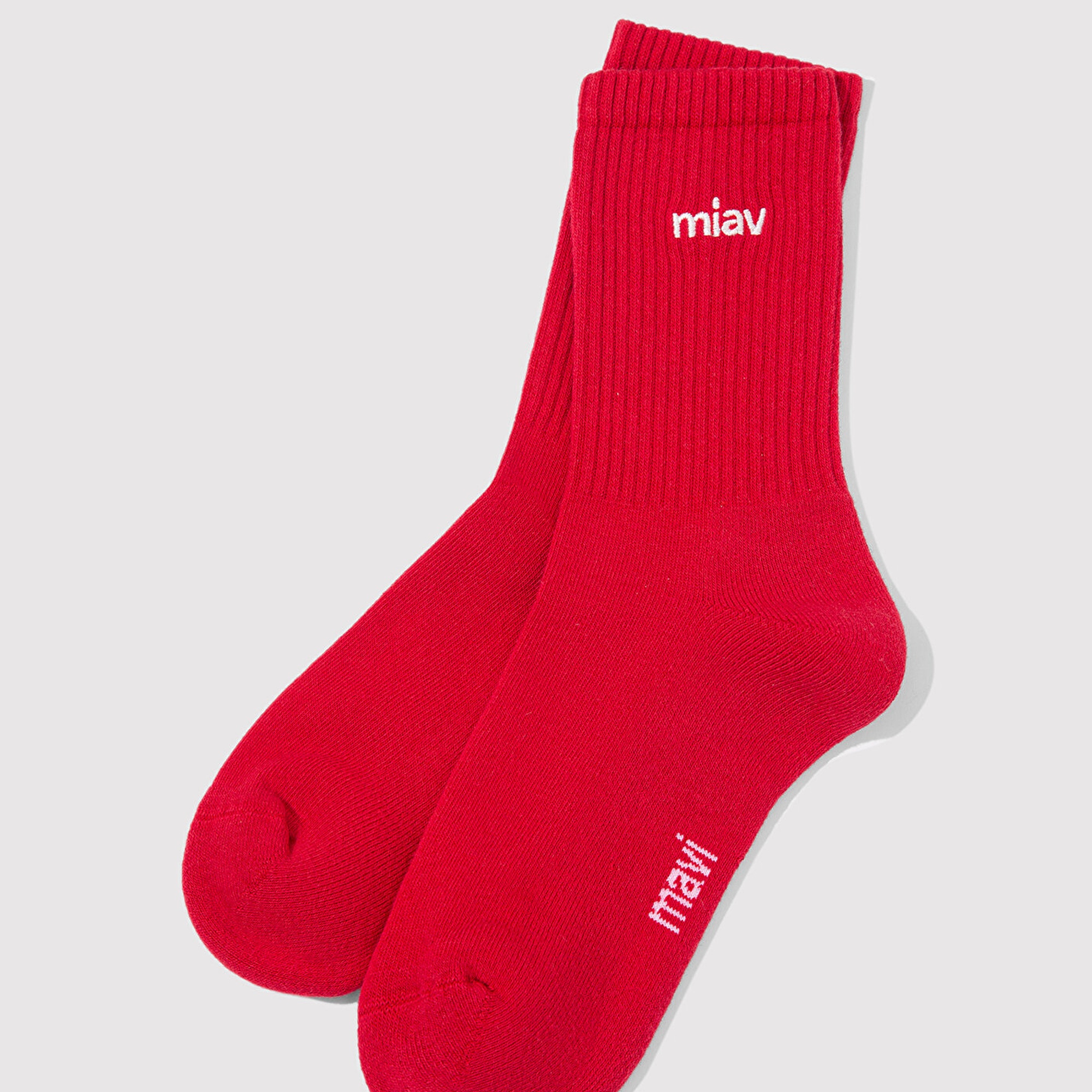 Mavi Miav İşlemeli Kırmızı Soket Çorap 1913899-10076