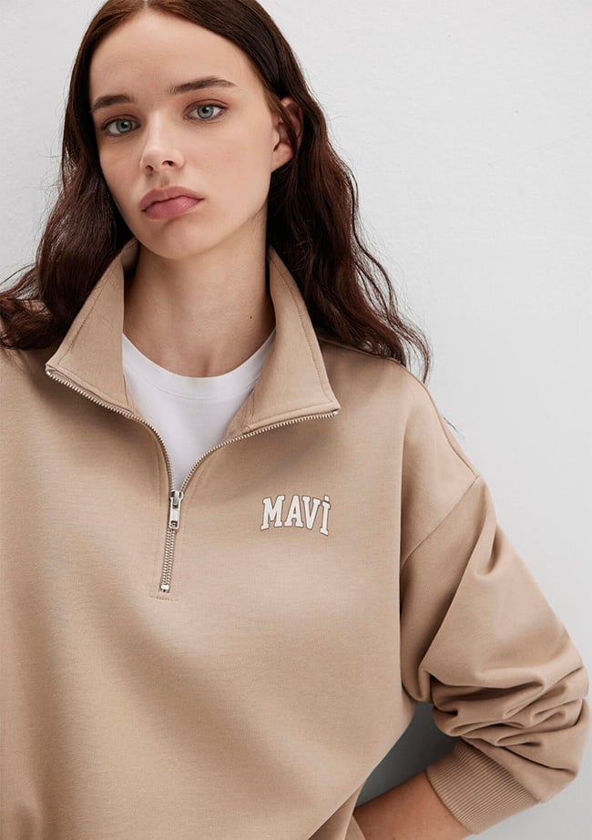  Mavi Mavi Logo Baskılı Bej Sweatshirt 1S10179-70344