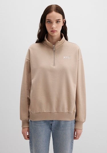  Mavi Mavi Logo Baskılı Bej Sweatshirt 1S10179-70344