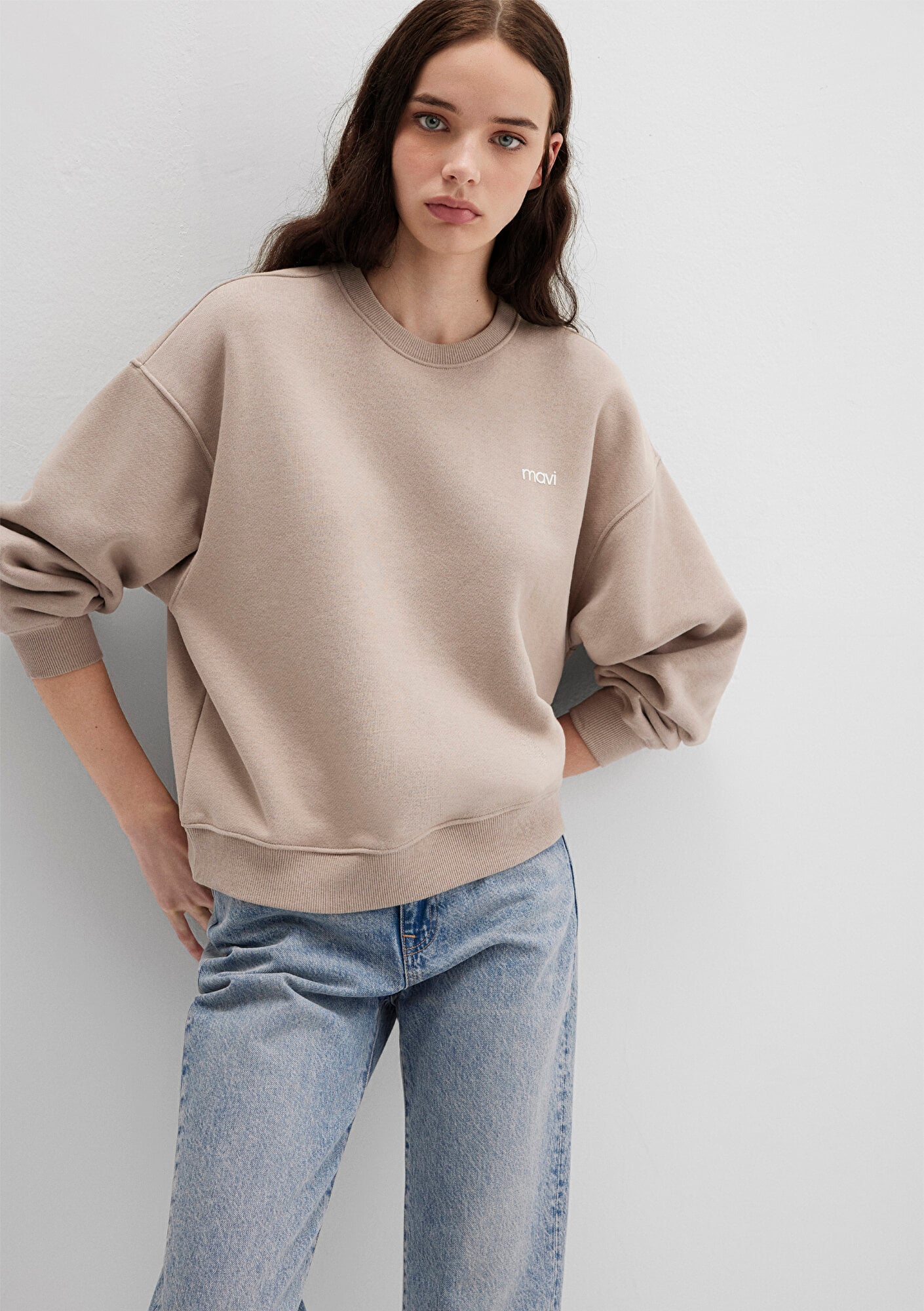  Mavi Mavi Logo Baskılı Kahverengi Sweatshirt 1S10490-70344