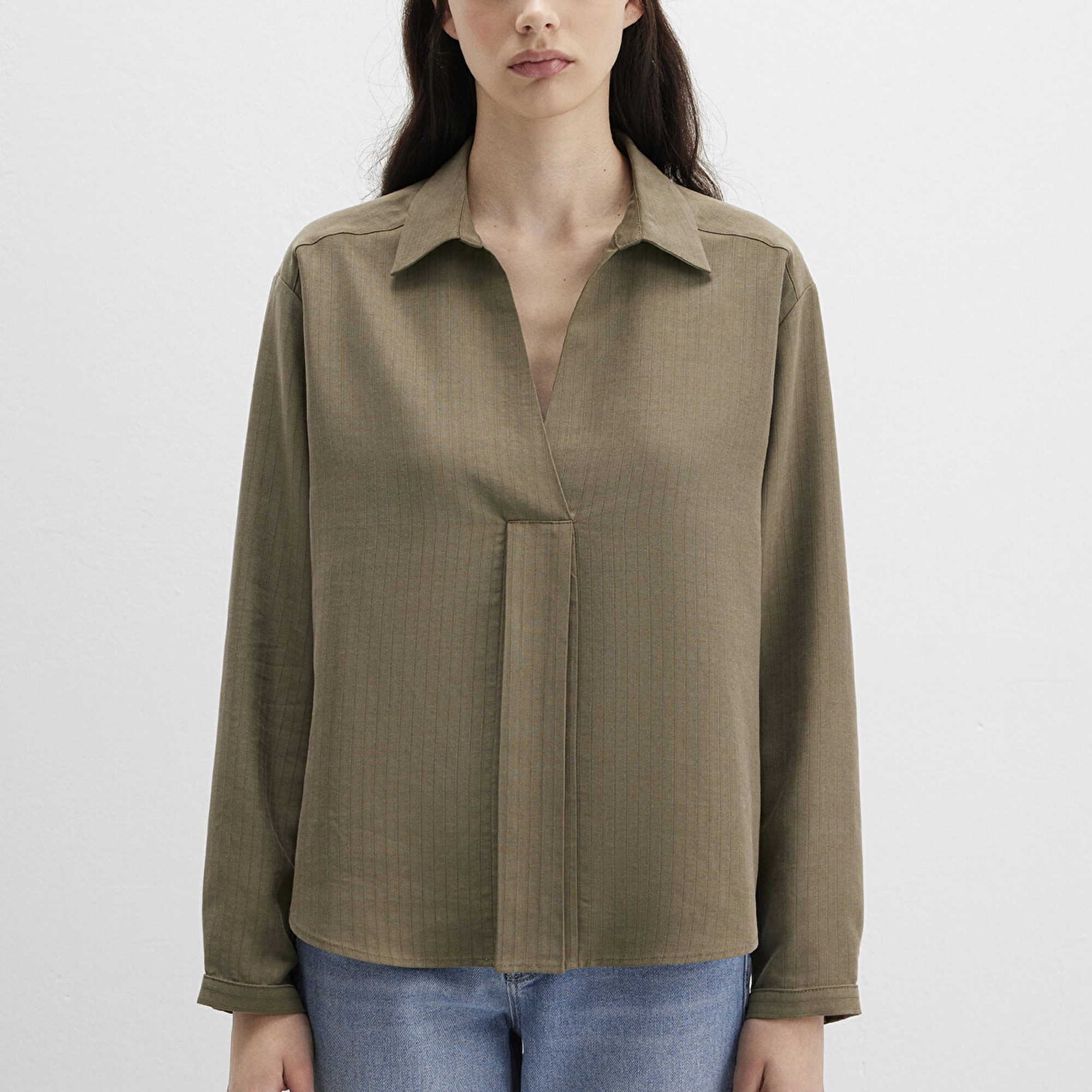 Mavi Haki Tencel Karışımlı Bluz 1211423-87538