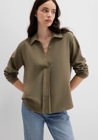  Mavi Haki Tencel Karışımlı Bluz 1211423-87538