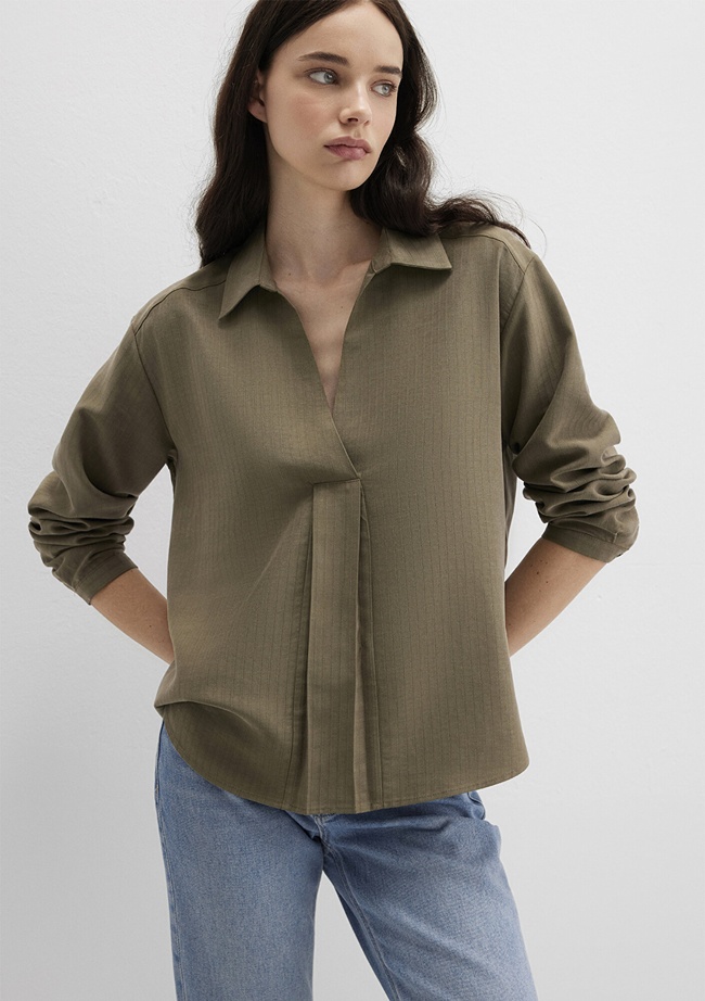  Mavi Haki Tencel Karışımlı Bluz 1211423-87538