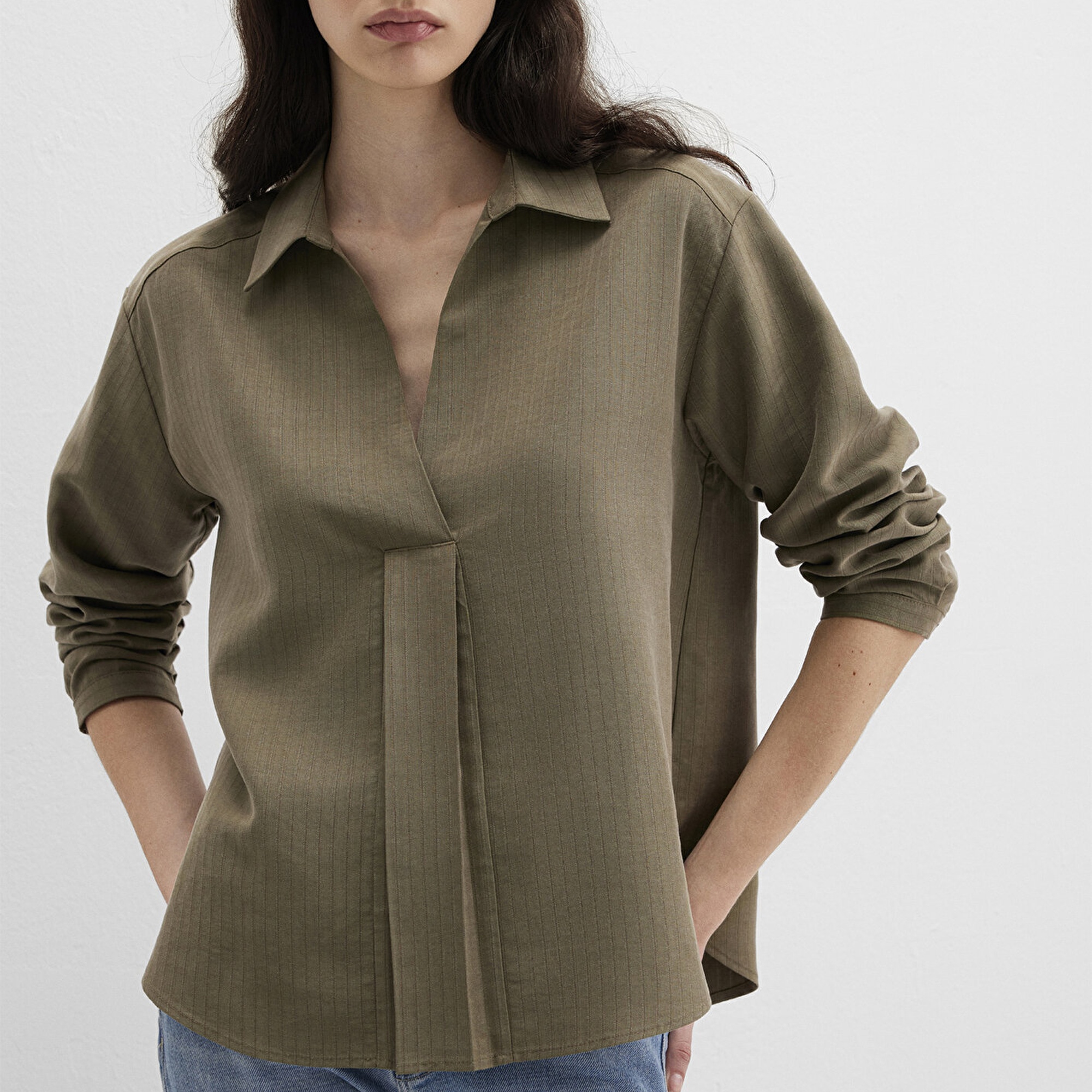 Mavi Haki Tencel Karışımlı Bluz 1211423-87538