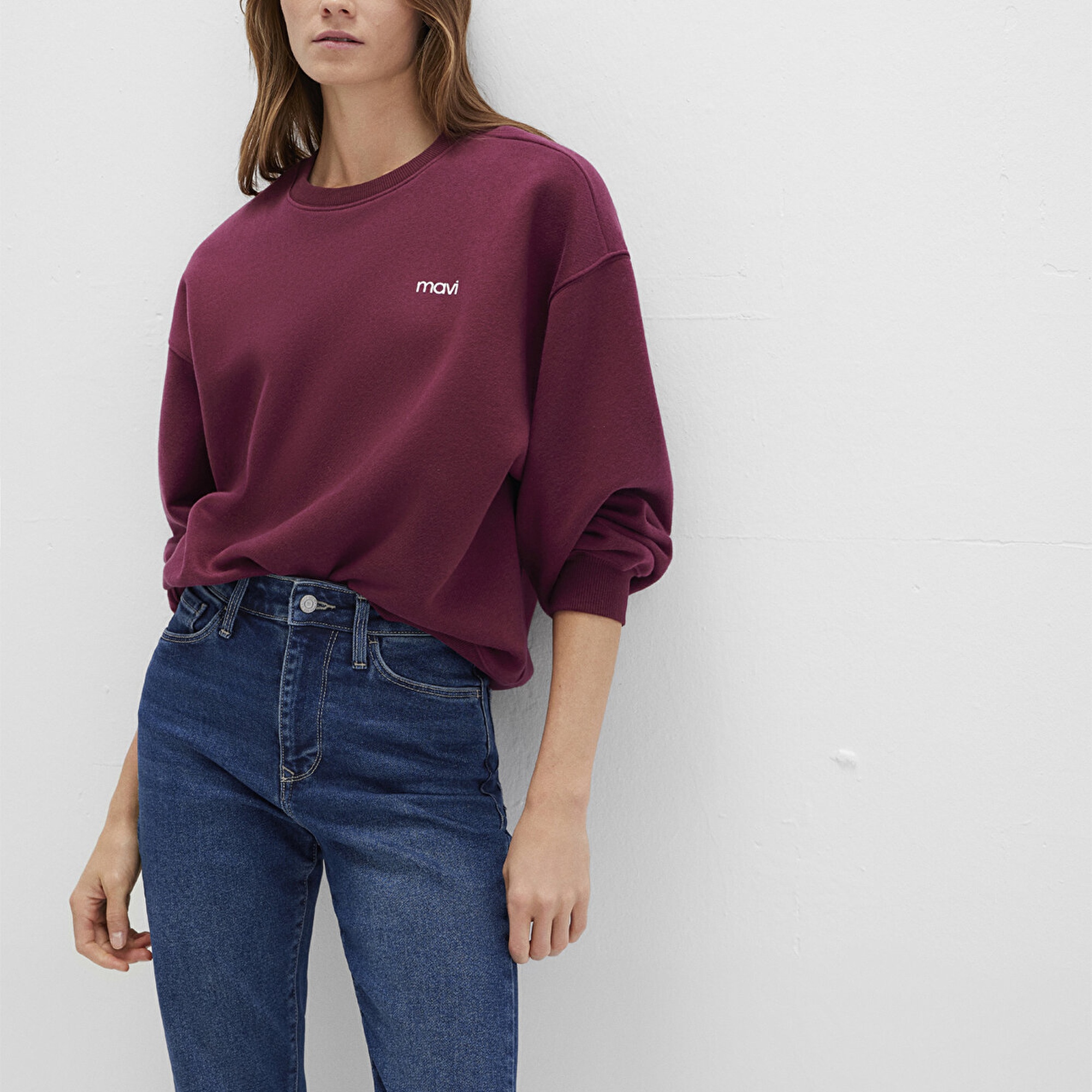 Mavi Mavi Logo Baskılı Bordo Sweatshirt 1S10490-90705