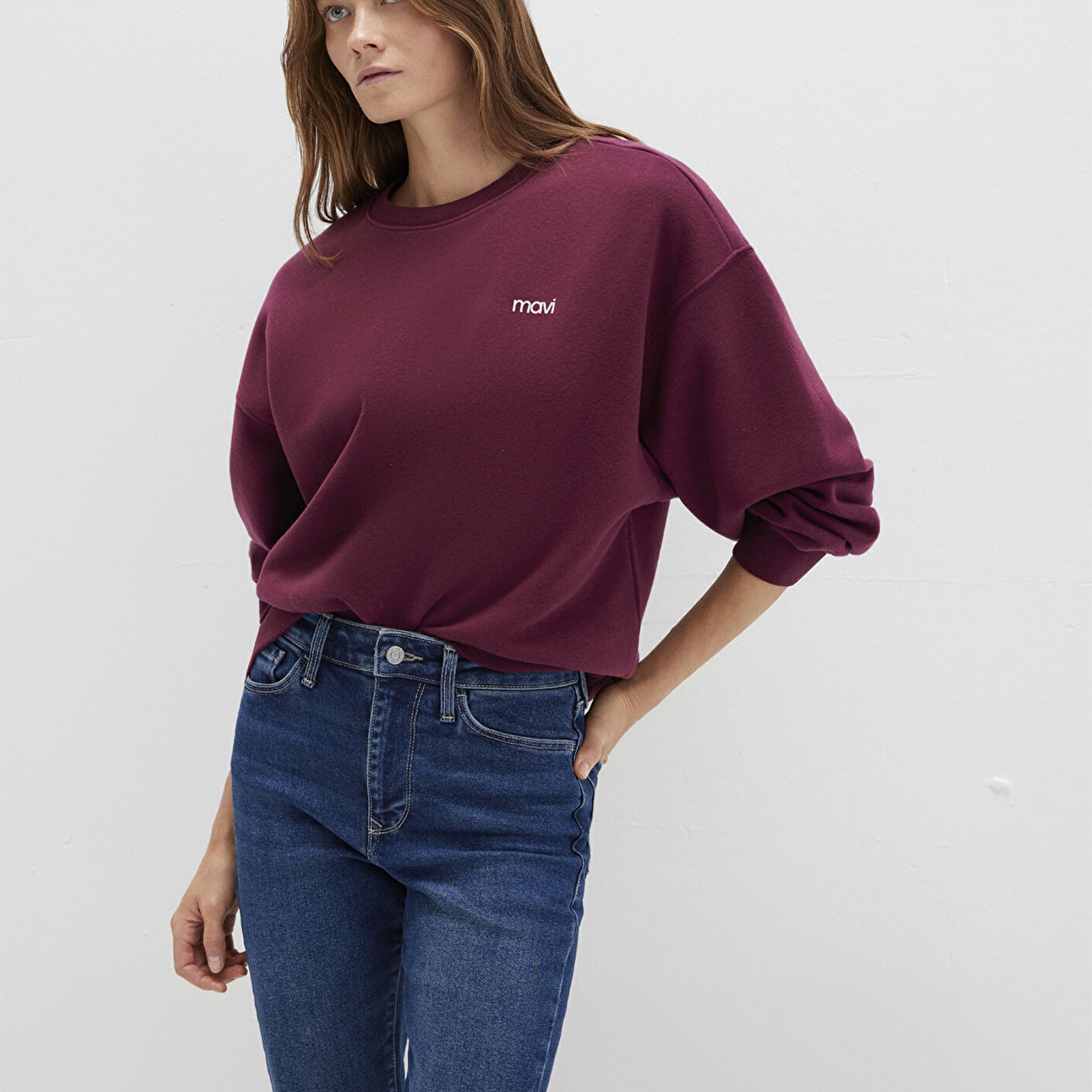 Mavi Mavi Logo Baskılı Bordo Sweatshirt 1S10490-90705