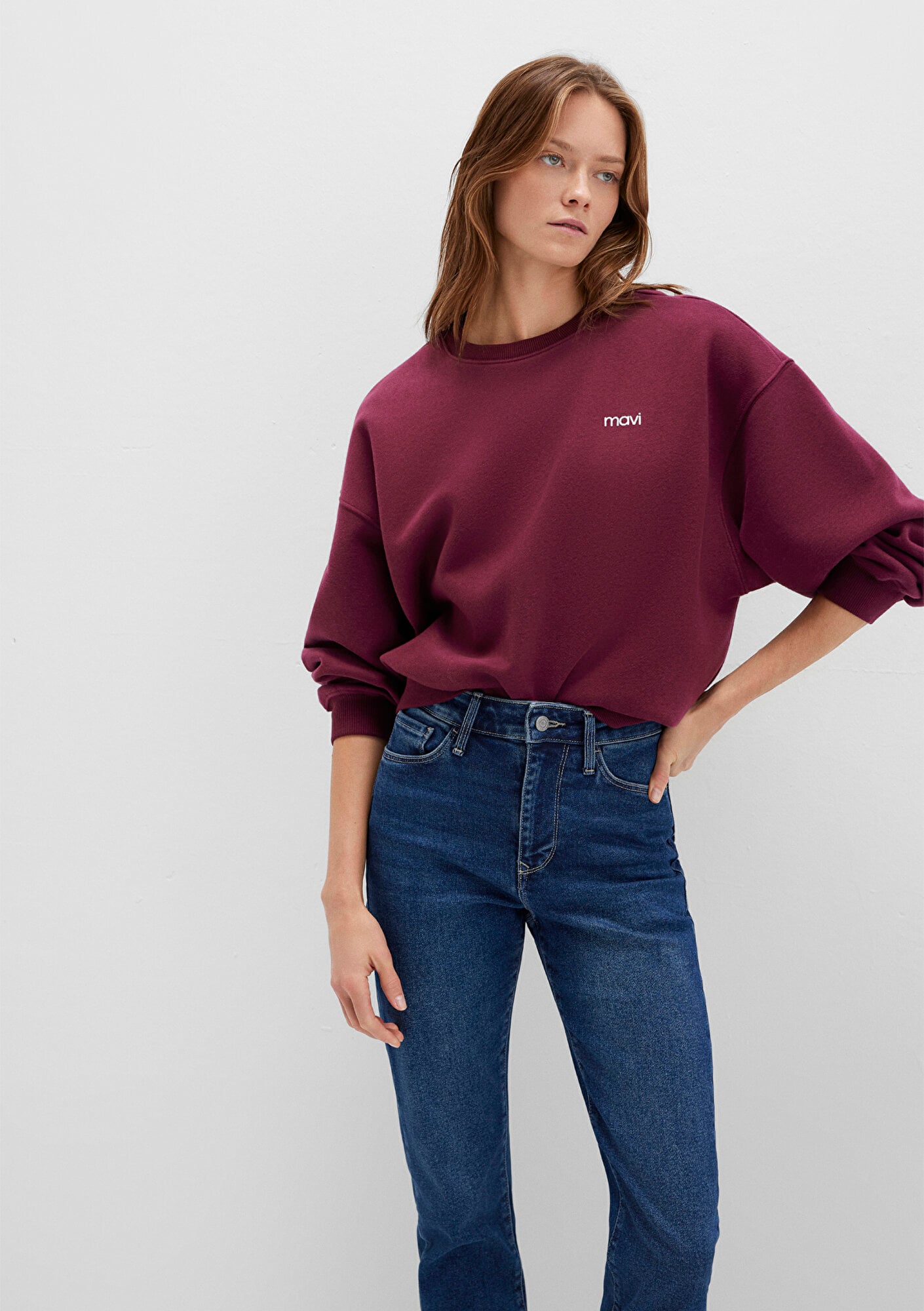 Mavi Mavi Logo Baskılı Bordo Sweatshirt 1S10490-90705