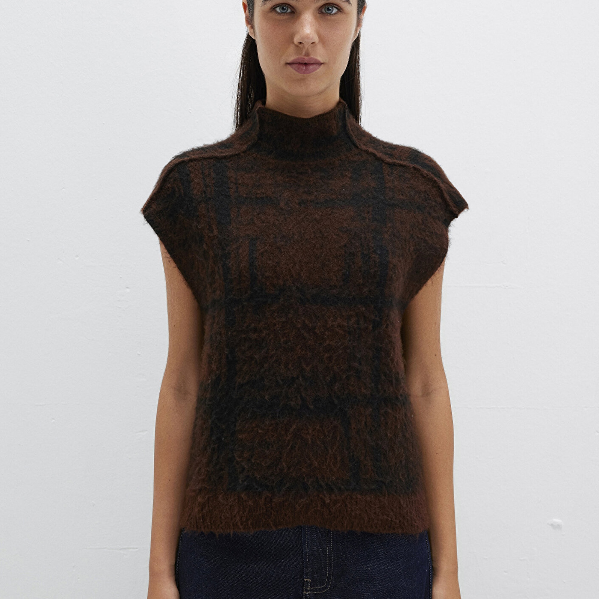 Mavi Dik Yaka Kahverengi Süveter Regular Fit / Normal Kesim 1710792-91201