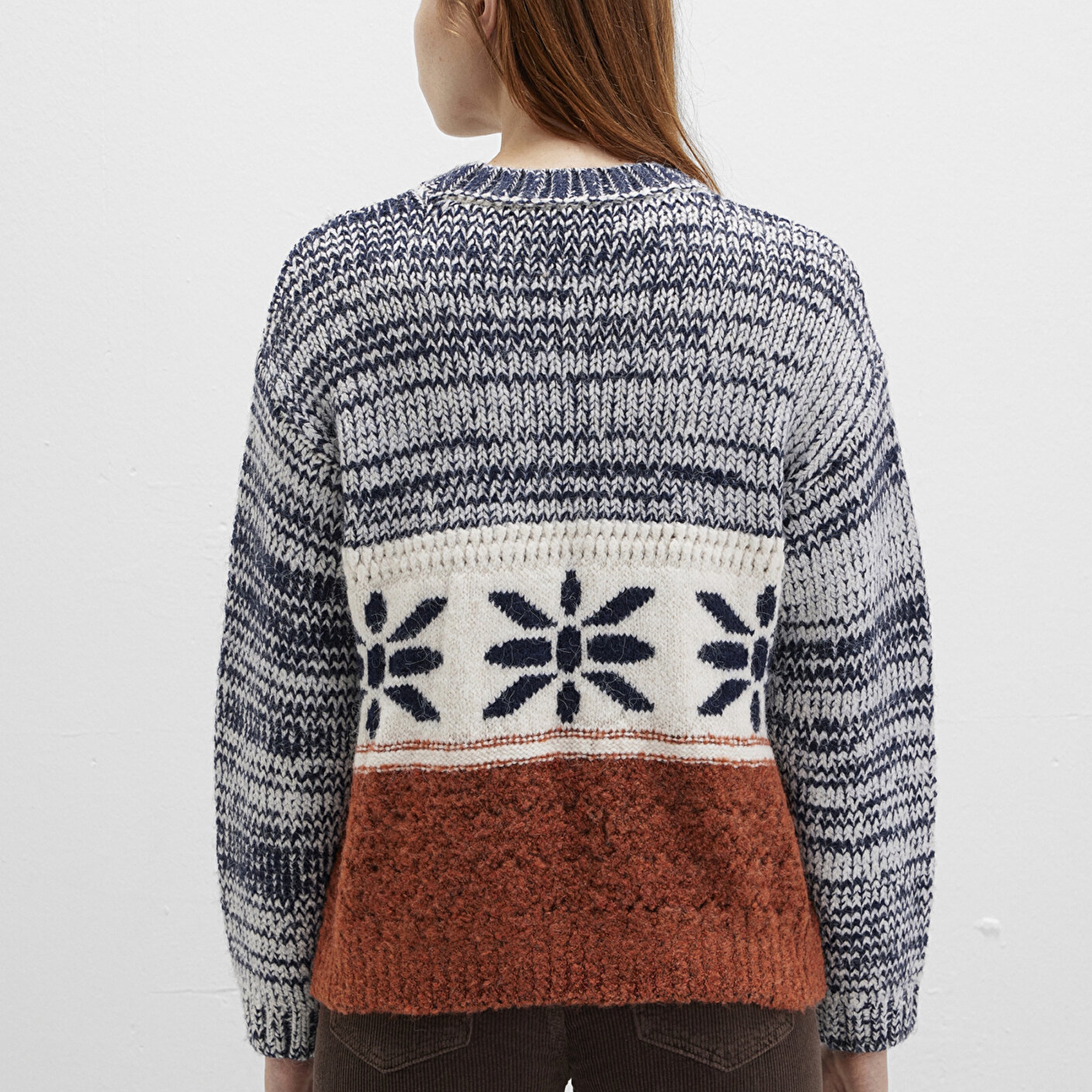 Mavi Kar Tanesi Detaylı Blok Renkli Kazak Loose Fit / Bol Rahat Kesim 1710803-89101