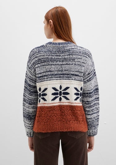  Mavi Kar Tanesi Detaylı Blok Renkli Kazak Loose Fit / Bol Rahat Kesim 1710803-89101