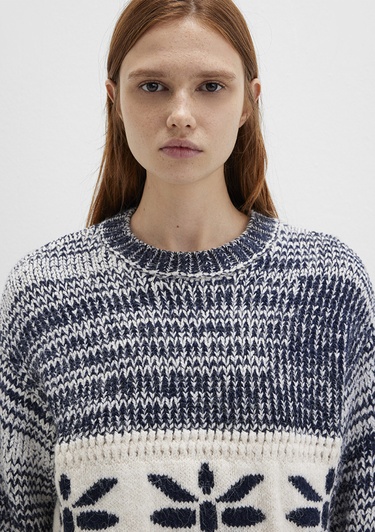  Mavi Kar Tanesi Detaylı Blok Renkli Kazak Loose Fit / Bol Rahat Kesim 1710803-89101