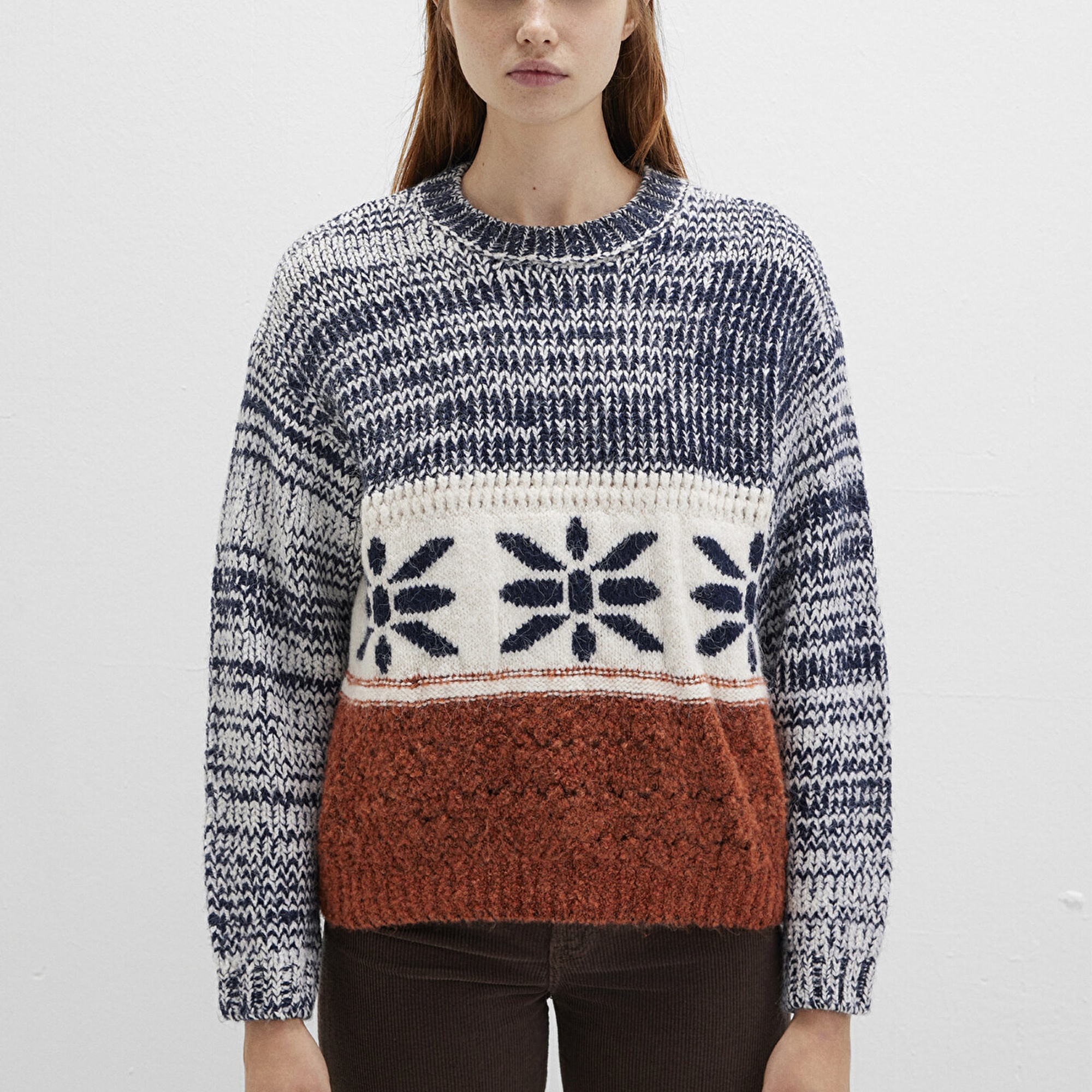 Mavi Kar Tanesi Detaylı Blok Renkli Kazak Loose Fit / Bol Rahat Kesim 1710803-89101