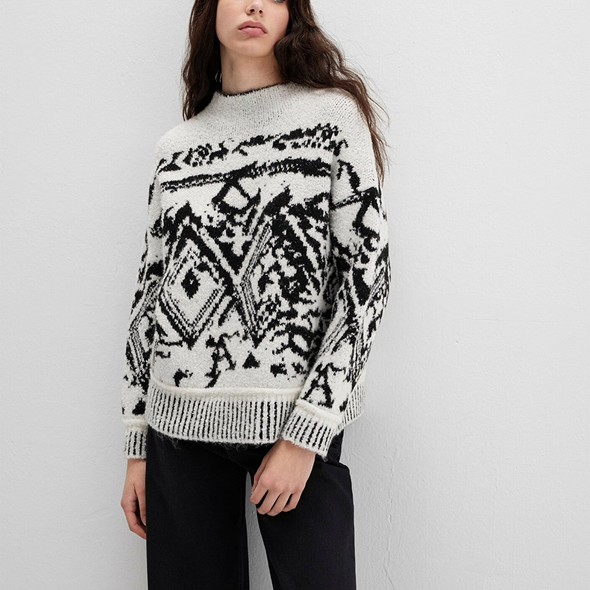 Mavi Siyah Kazak Oversize / Geniş Kesim 1710805-900