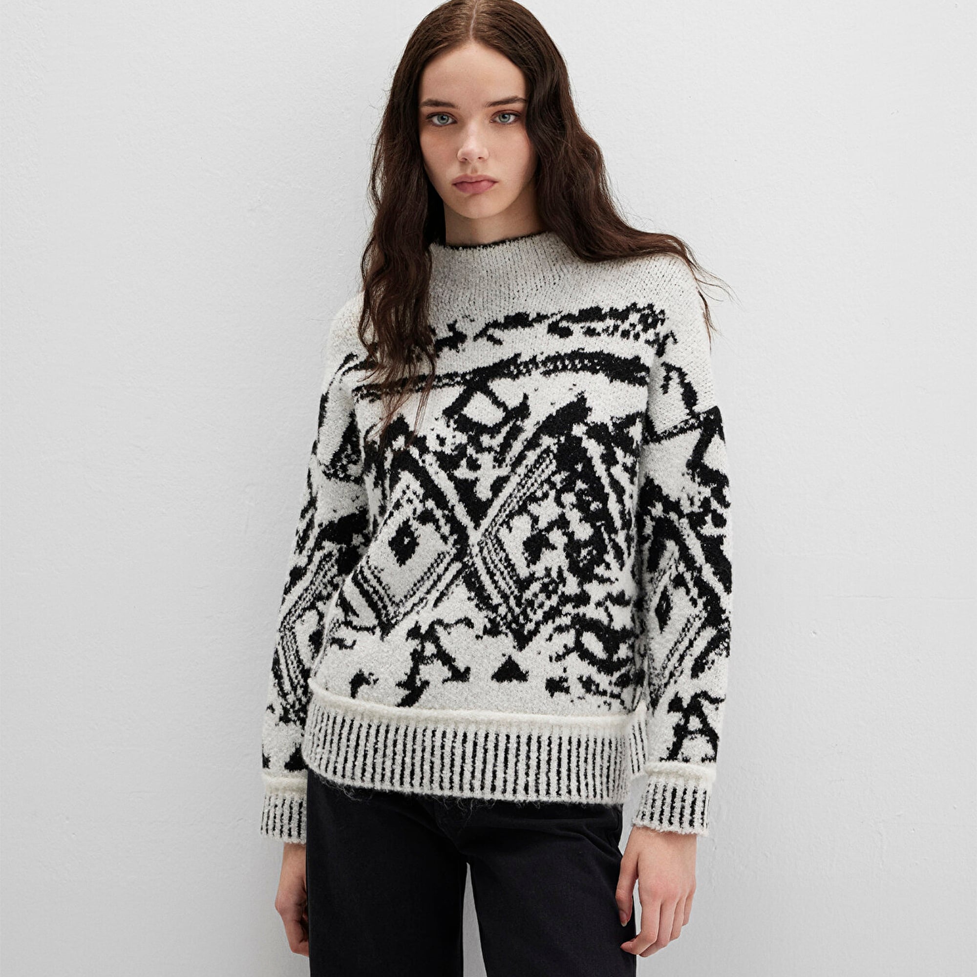 Mavi Siyah Kazak Oversize / Geniş Kesim 1710805-900