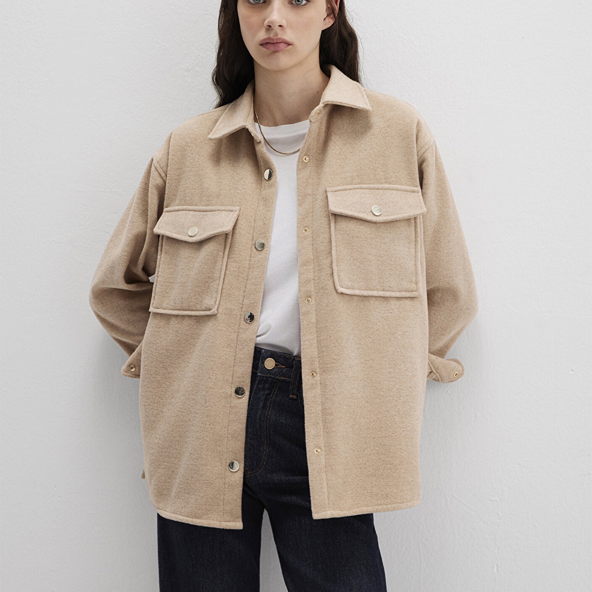 Mavi Bej Gömlek Loose Fit / Bol Rahat Kesim 1211281-80084