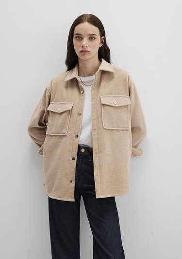  Mavi Bej Gömlek Loose Fit / Bol Rahat Kesim 1211281-80084