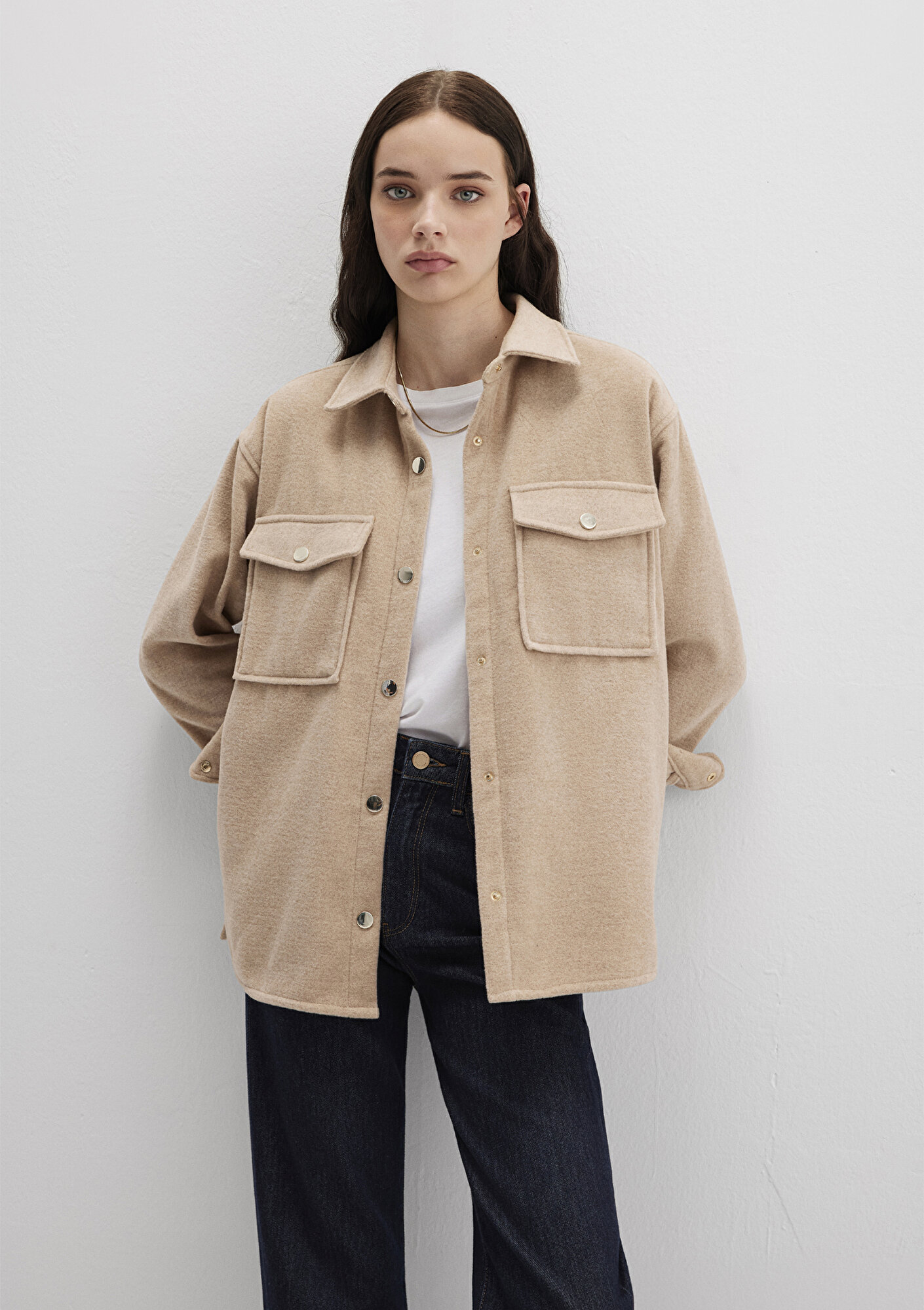  Mavi Bej Gömlek Loose Fit / Bol Rahat Kesim 1211281-80084